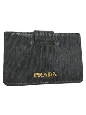 Prada Card Case Embossed Leather Black